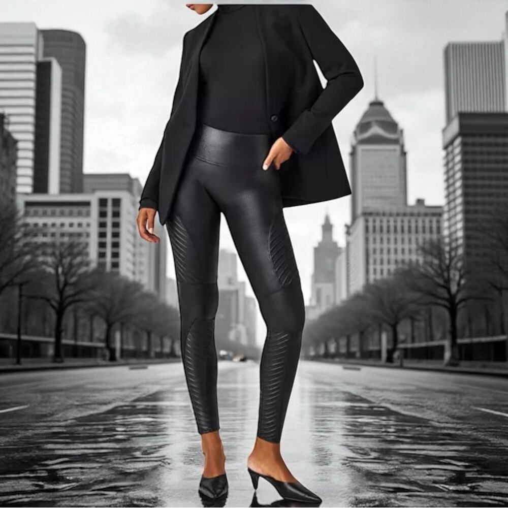 Spanx Moto Faux Leather Leggings Black Size Large